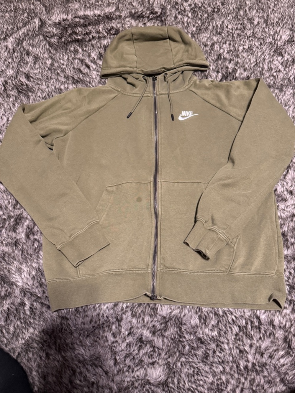 Nike Olive Green Zip Hoodie with White Swoosh